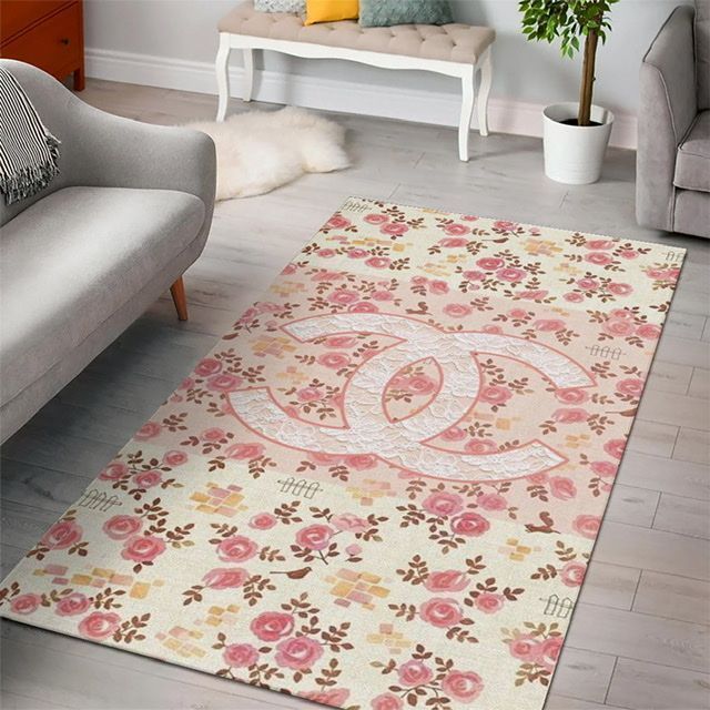 Chanel Pinky Flowers Rectangle Rug Area Carpet Door Mat Fashion Brand Home Decor Luxury