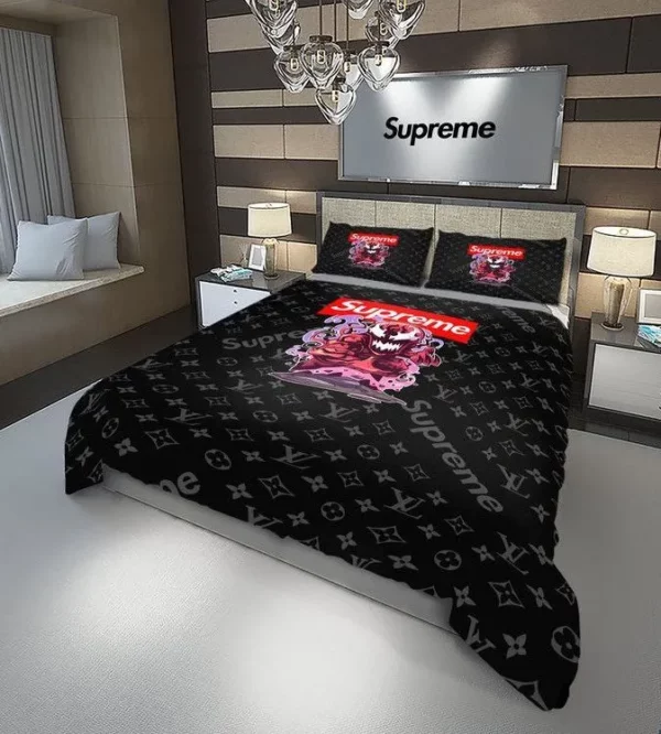 Louis Vuitton Supreme Venom Logo Brand Bedding Set Home Decor Luxury Bedroom Bedspread