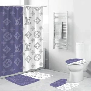 Louis Vuitton Blue White Bathroom Set Luxury Fashion Brand Home Decor Hypebeast Bath Mat