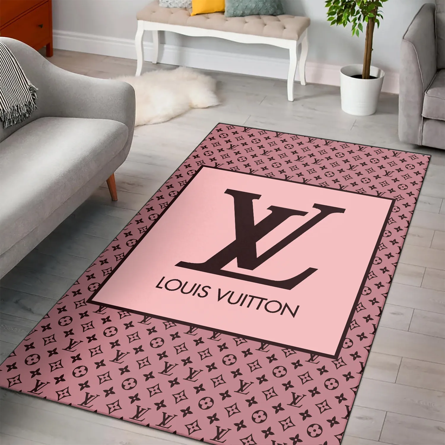 Louis Vuitton Pink Rectangle Rug Area Carpet Fashion Brand Luxury Door Mat Home Decor