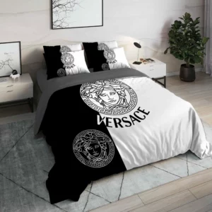 Versace Black White Logo Brand Bedding Set Luxury Bedroom Bedspread Home Decor