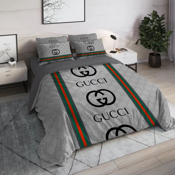 Gucci Logo Brand Bedding Set Luxury Bedspread Bedroom Home Decor