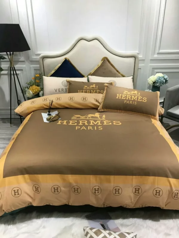 Hermes Paris Logo Brand Bedding Set Home Decor Bedspread Luxury Bedroom