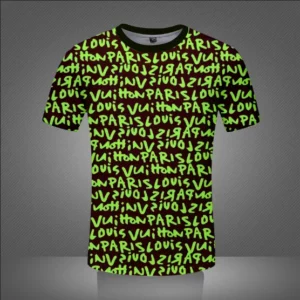 Louis Vuitton Green Pattern Logo Colorful T Shirt Fashion Outfit Luxury