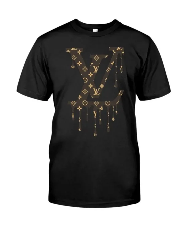 Louis Vuitton Droppped Paint Brown Logo Black T Shirt Luxury Outfit Fashion