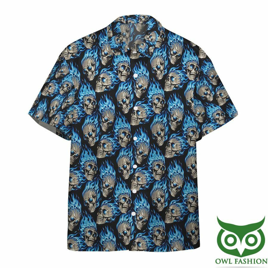 Aop Rod Blue Flame With Skull Custom Hawaiian Shirt