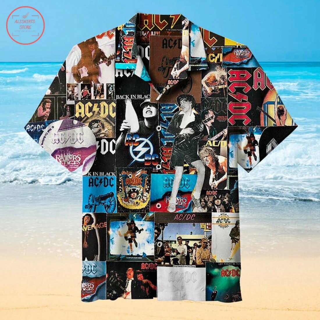 Ac Dc Collage Hawaiian Shirt Beach Outfit Summer