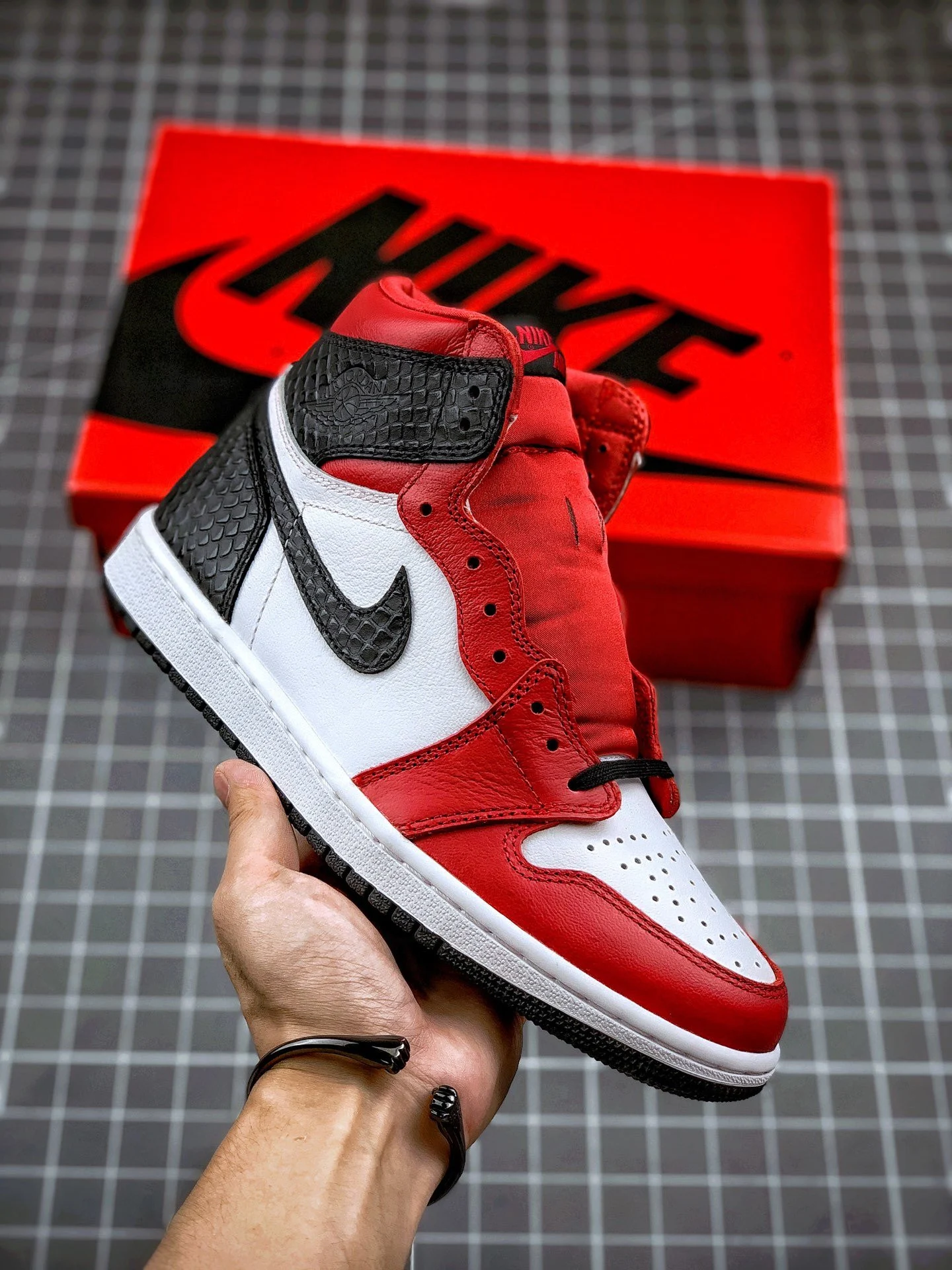 Air Jordan 1 High OG Satin Snake Gym Red White-Black For Sale