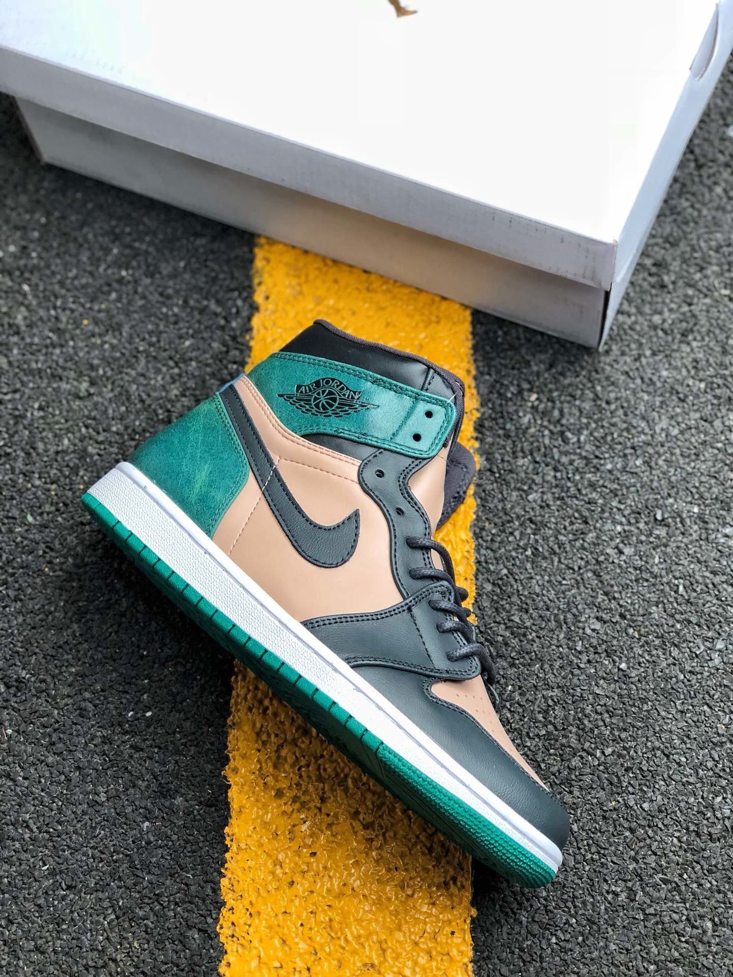 Air Jordan 1 High Premium Bio Beige Black-Mystic Green On Sale