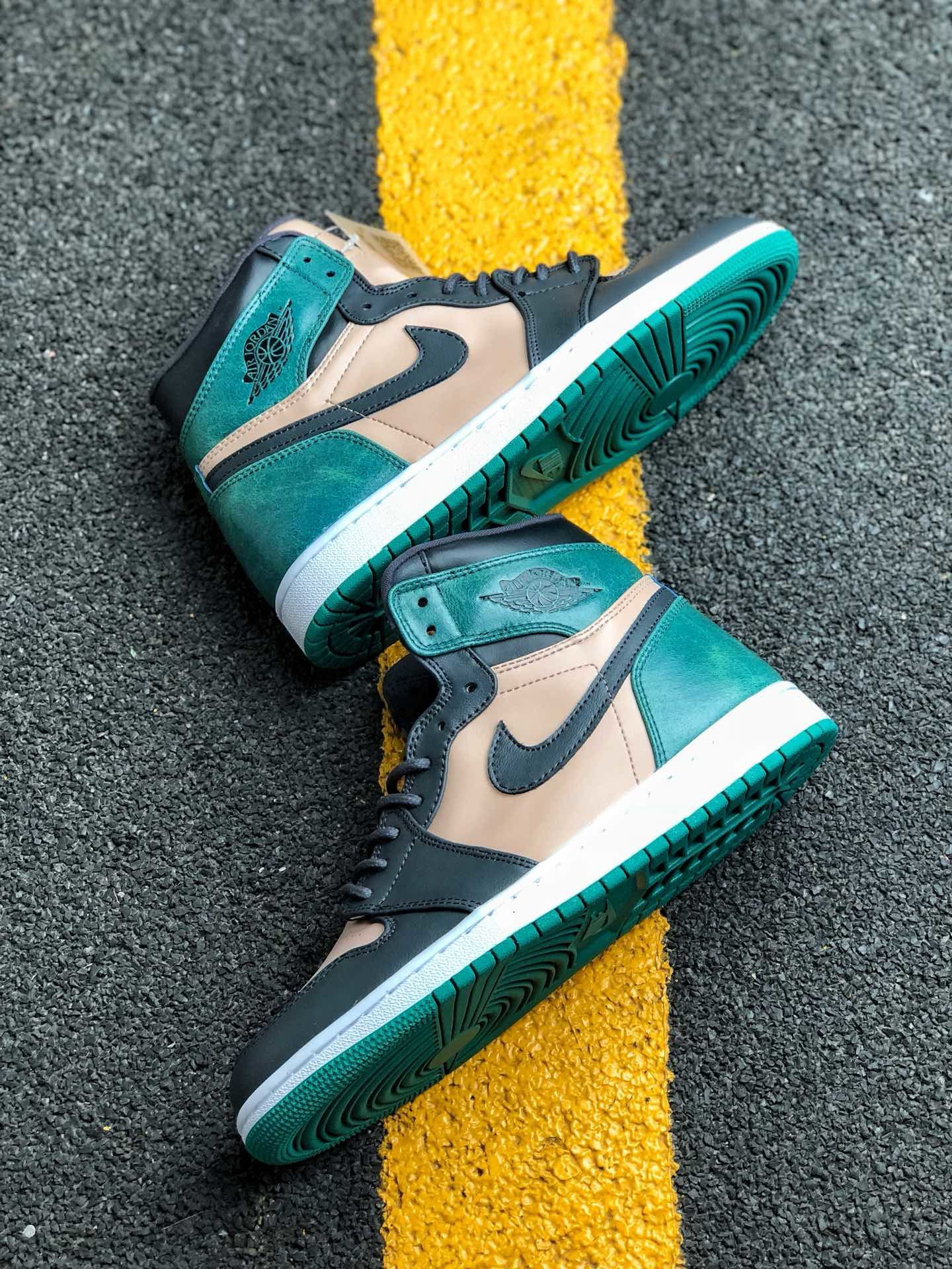 Air Jordan 1 High Premium Bio Beige Black-Mystic Green On Sale