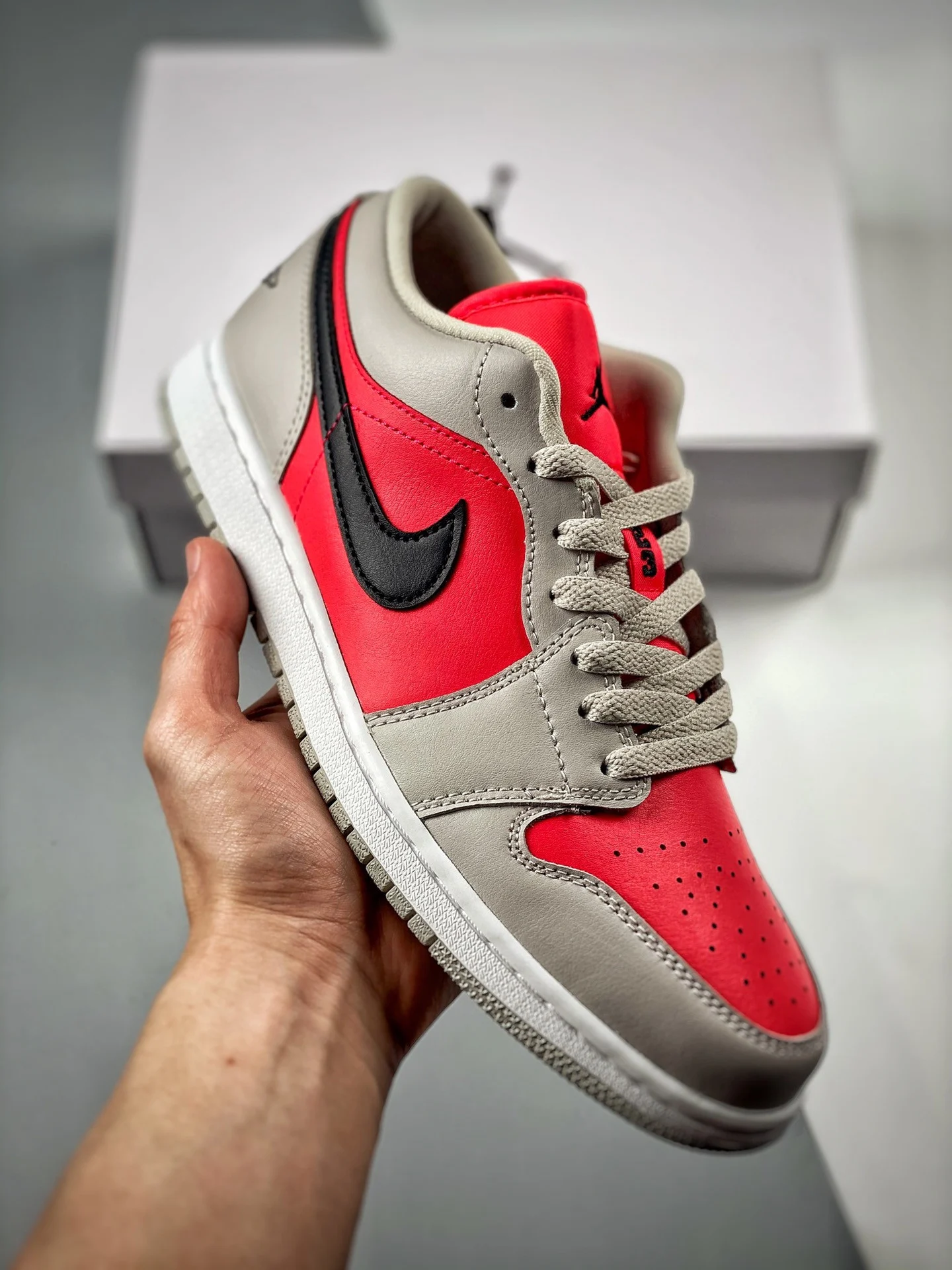 Air Jordan 1 Low Light Iron Ore Black-Siren Red For Sale