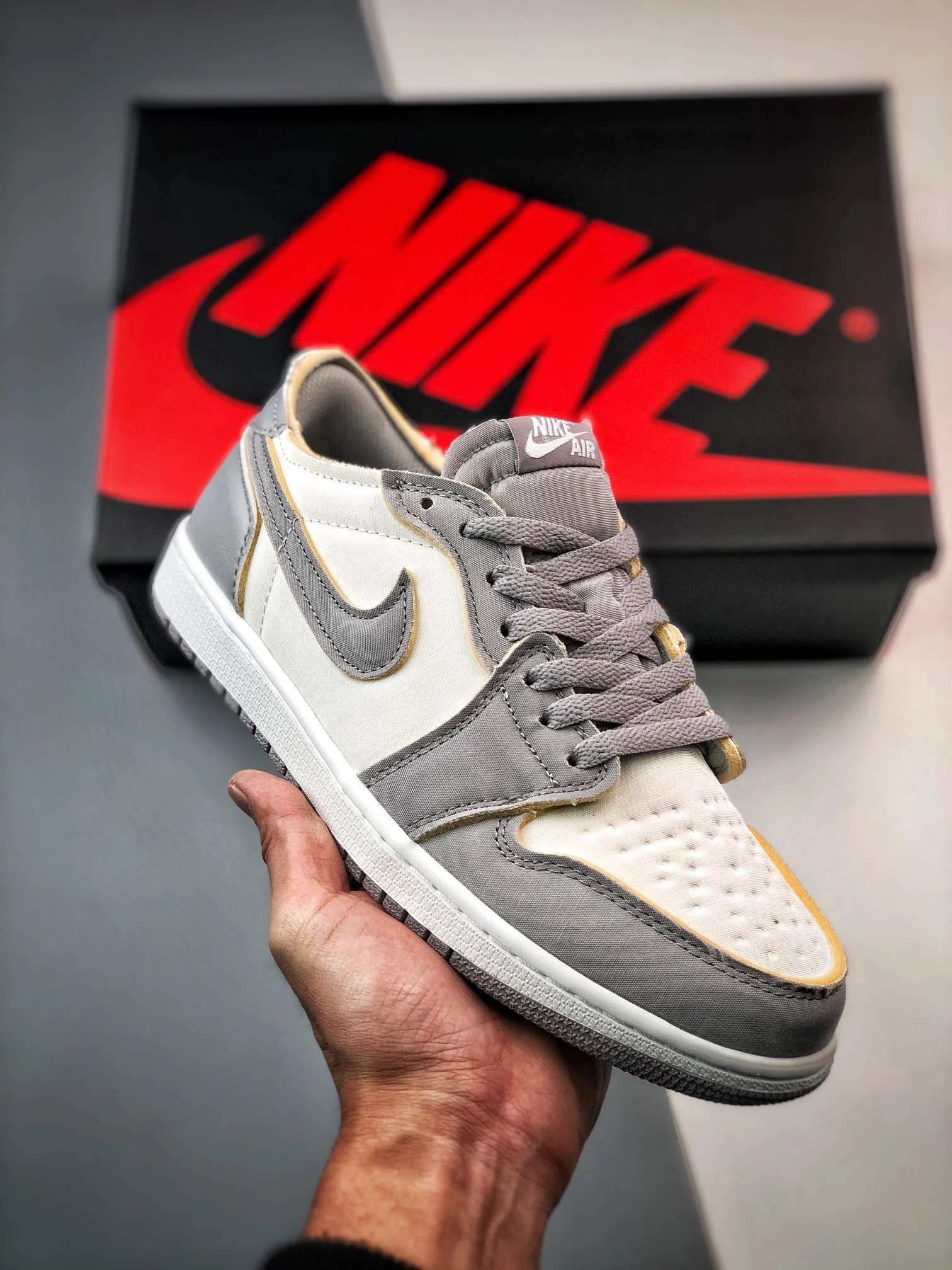 Air Jordan 1 Low OG EX Tech Grey Light Orewood Brown-White For Sale