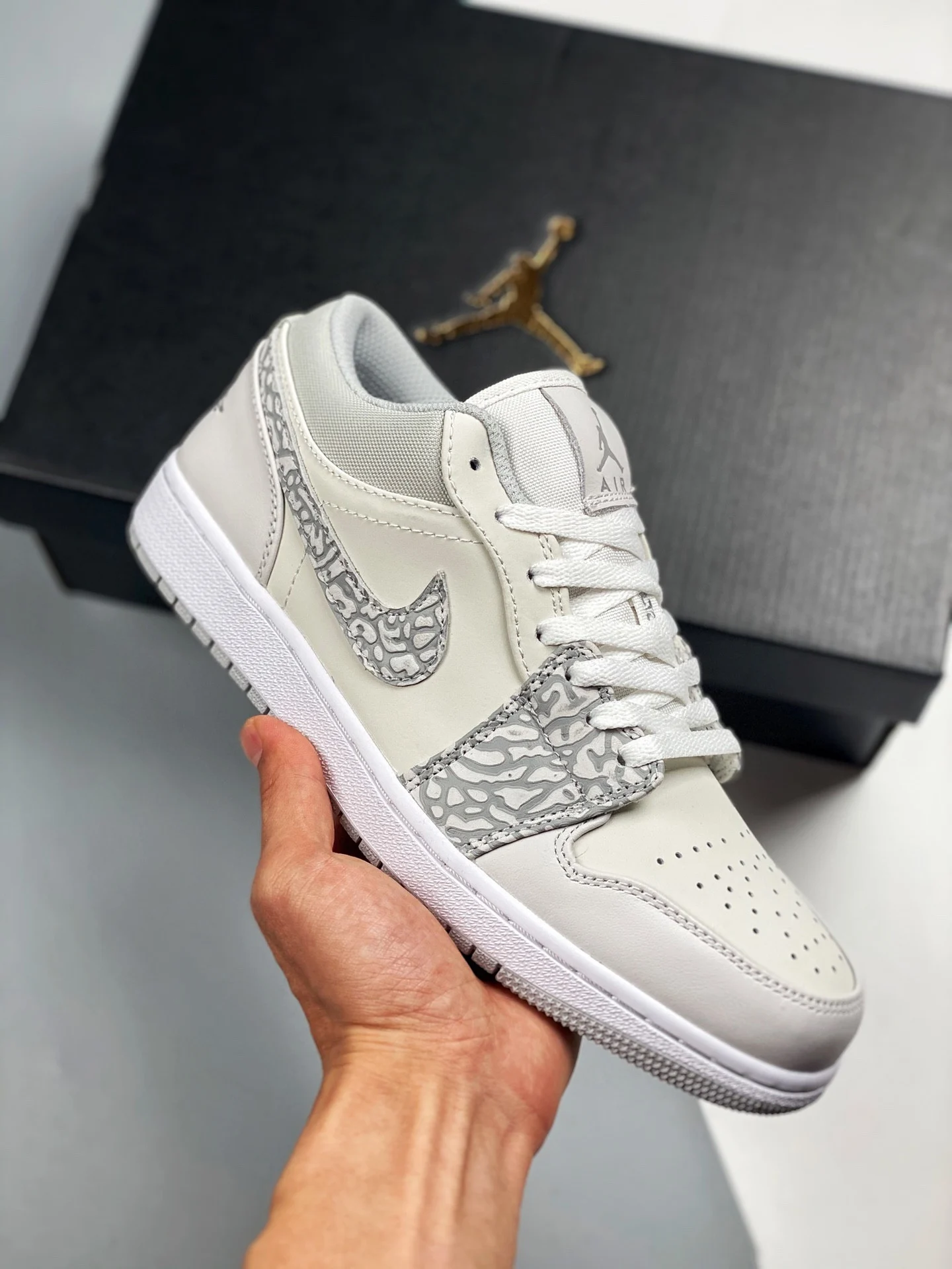 Air Jordan 1 Low PRM Elephant Print White Neutral Grey-Sail For Sale