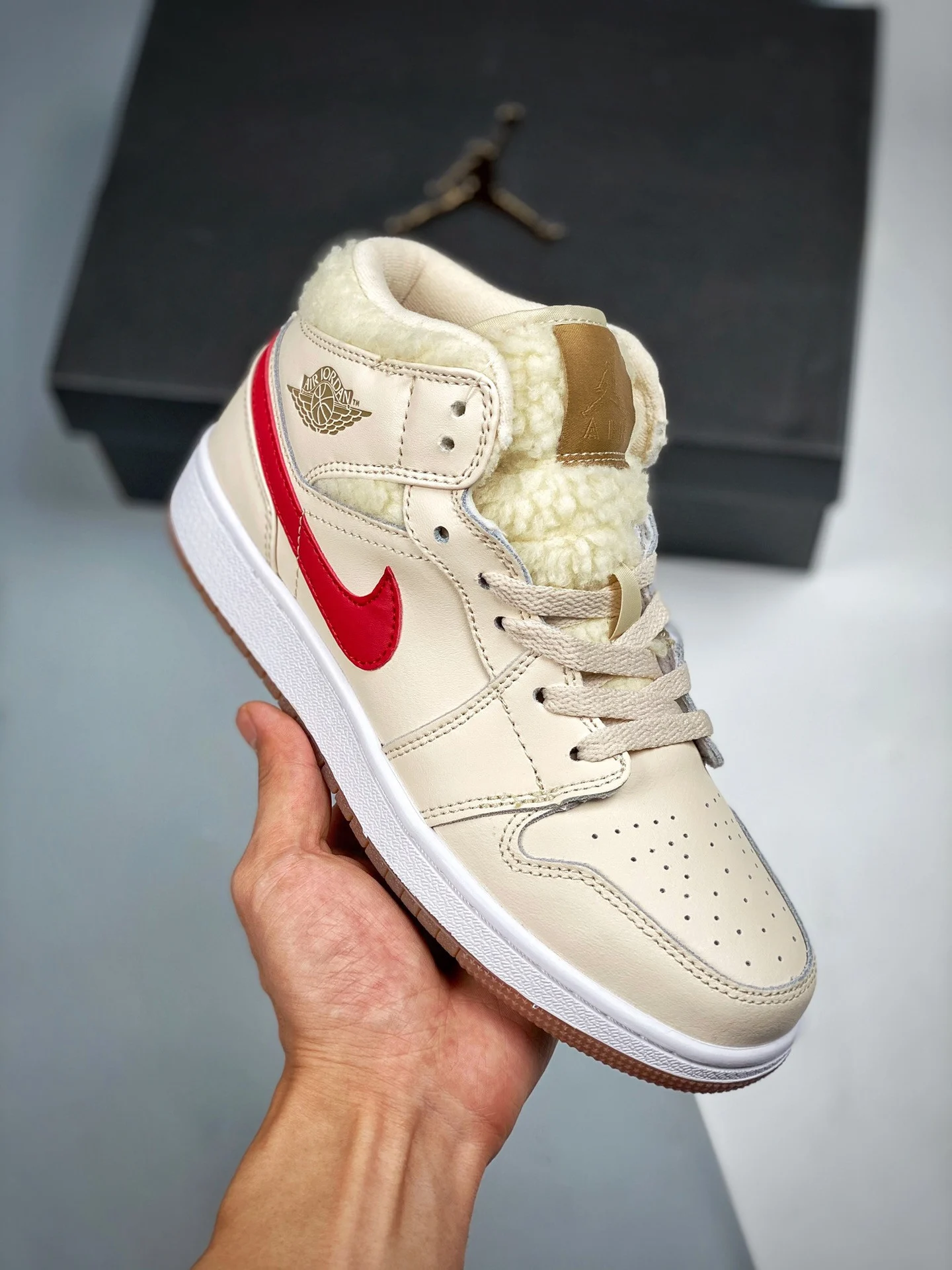 Air Jordan 1 Mid  Fleece White Dark Driftwood-Pink Salt-Racer Blue For Sale