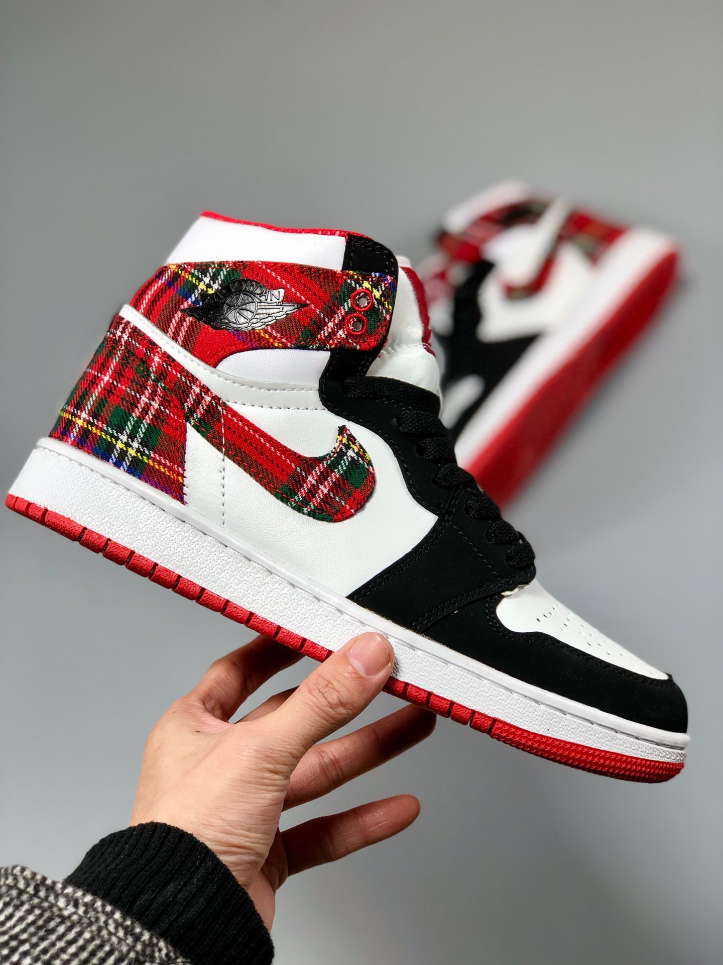 Air Jordan 1 Mid White Plaid Habanero Red Black-White On Sale