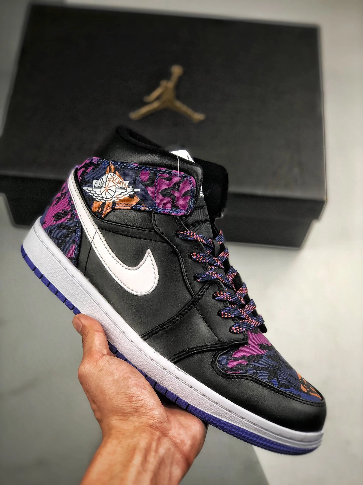 Air Jordan 1 Mid Black White-Rush Violet-Black On Sale