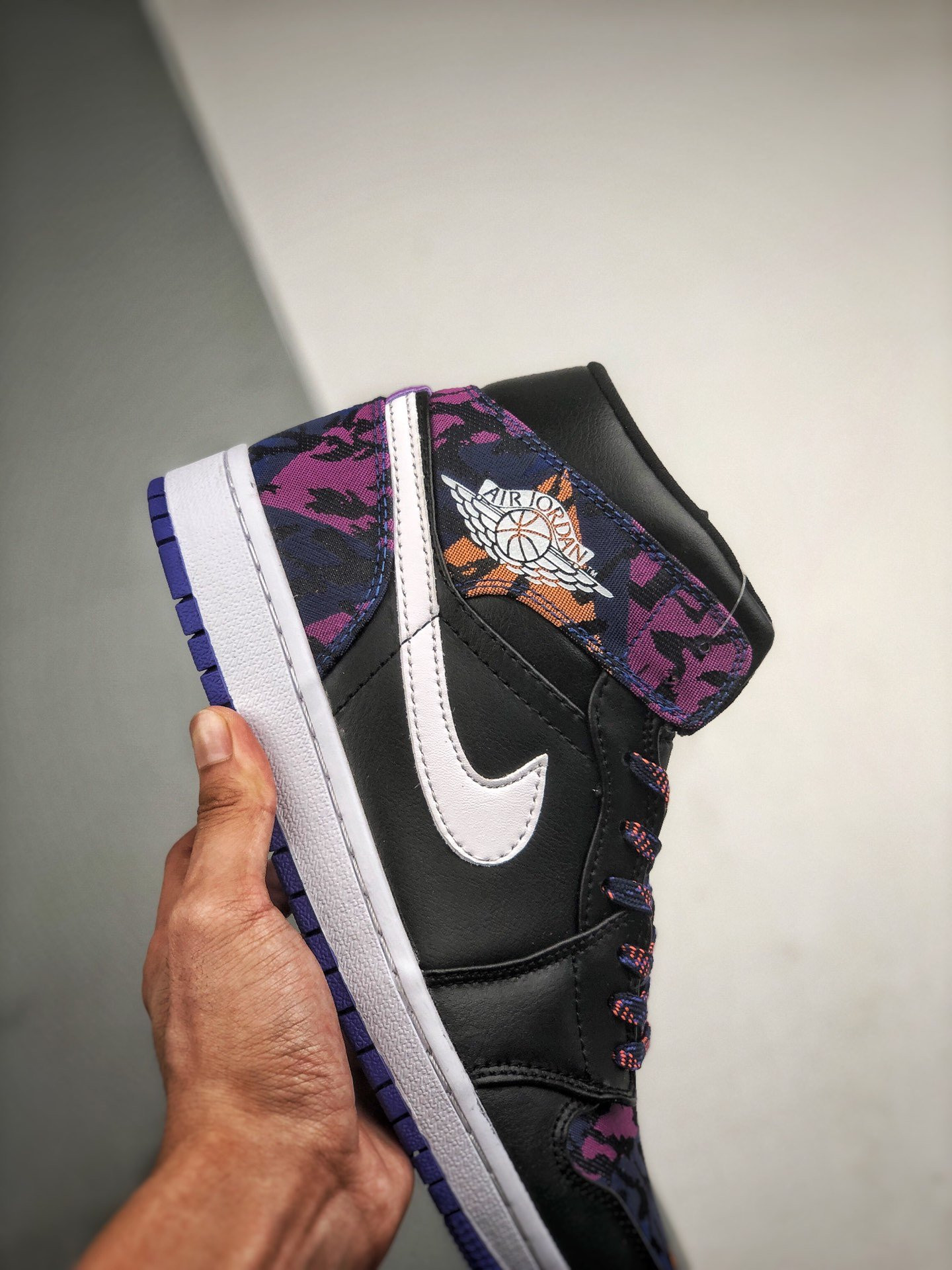 Air Jordan 1 Mid Black White-Rush Violet-Black On Sale