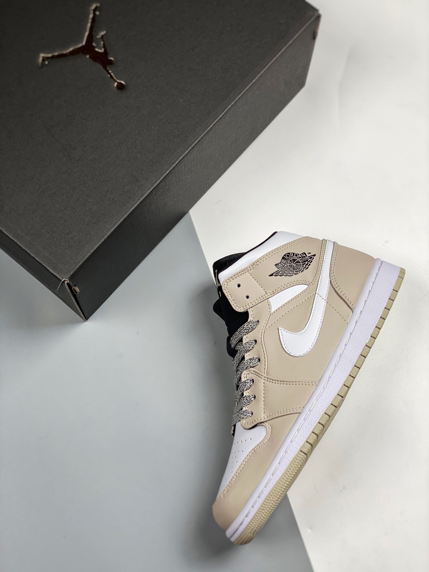 Air Jordan 1 Mid Desert Sand Black White 554724-047 For Sale