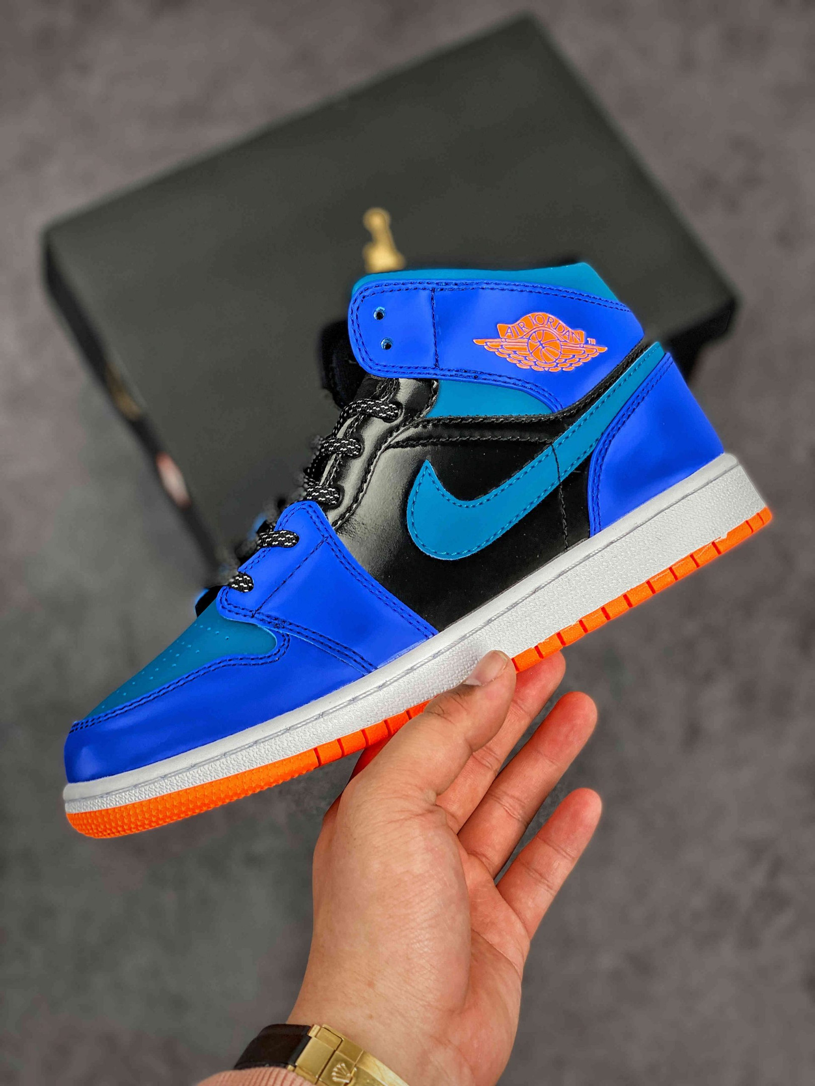 Air Jordan 1 Mid Racer Blue BlackTotal Orange Green Abyss For Sale