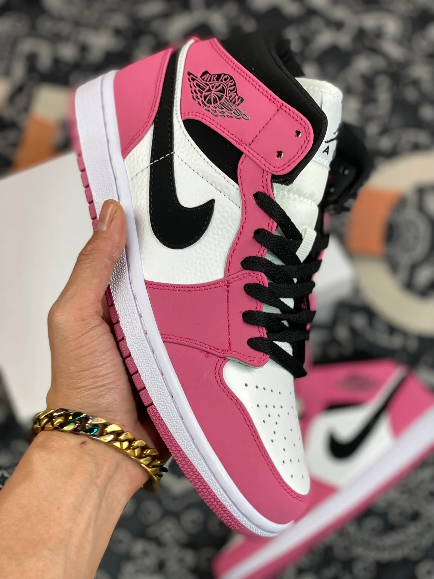 Air Jordan 1 Mid Sail Berry Pink-Black For Sale