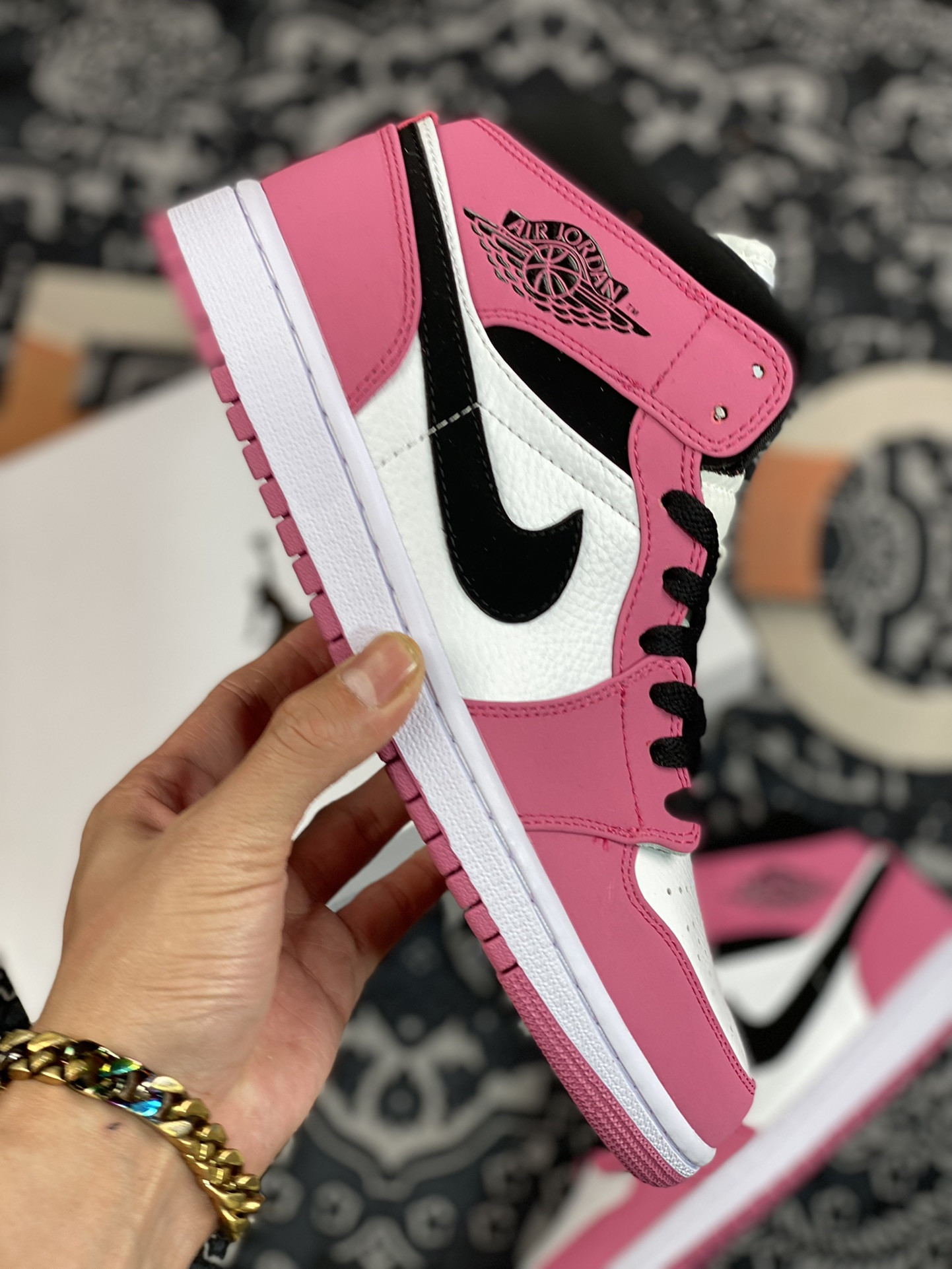 Air Jordan 1 Mid Sail Berry Pink-Black For Sale