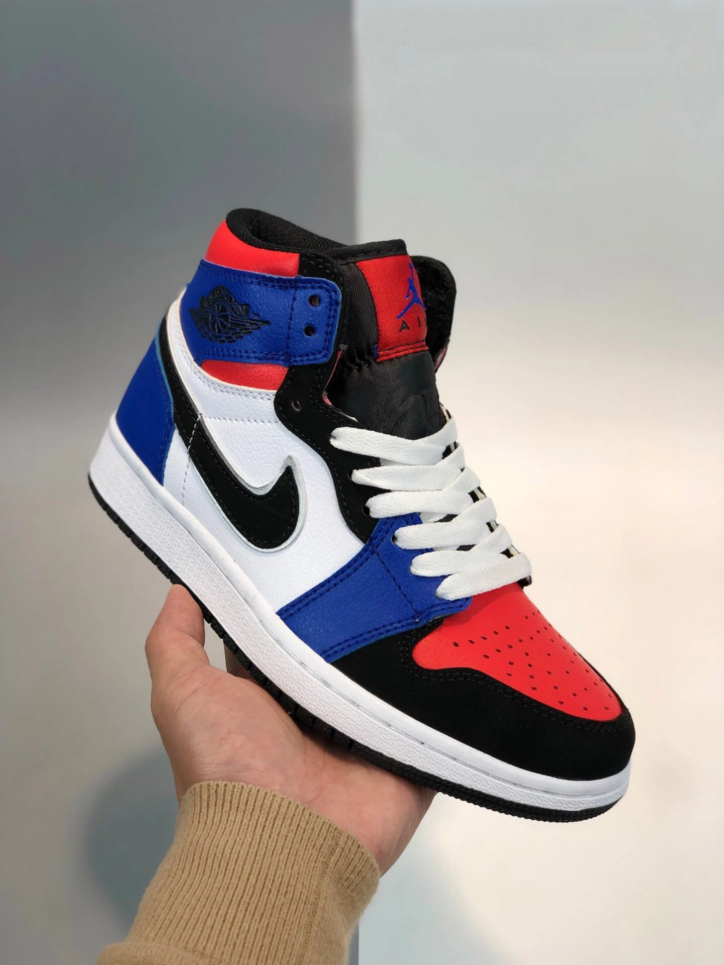 Air Jordan 1 Mid Top 3 Blue Red Black White 554724-124 For Sale