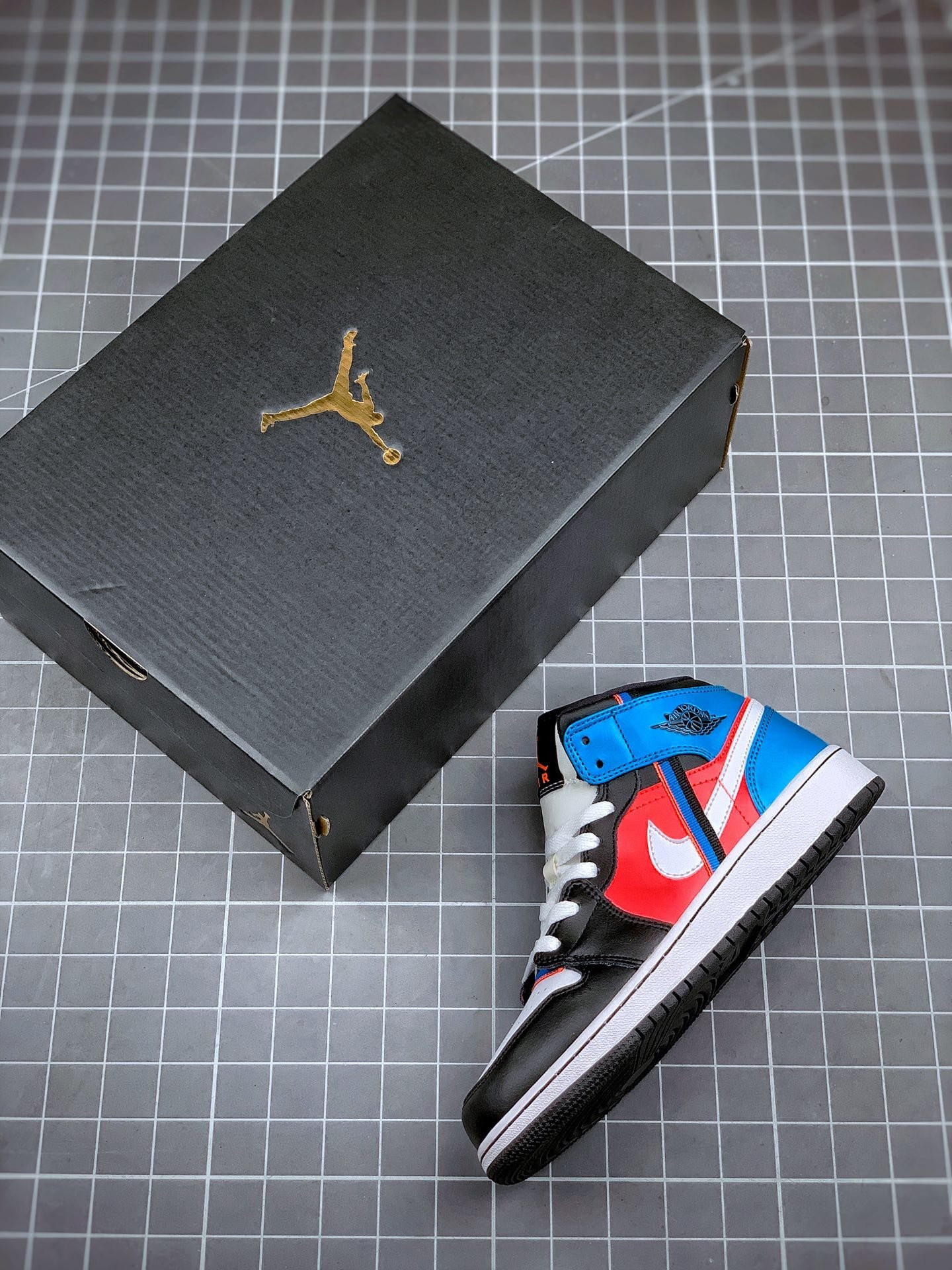 Air Jordan 1 Mid White Black Crimson Blue For Sale