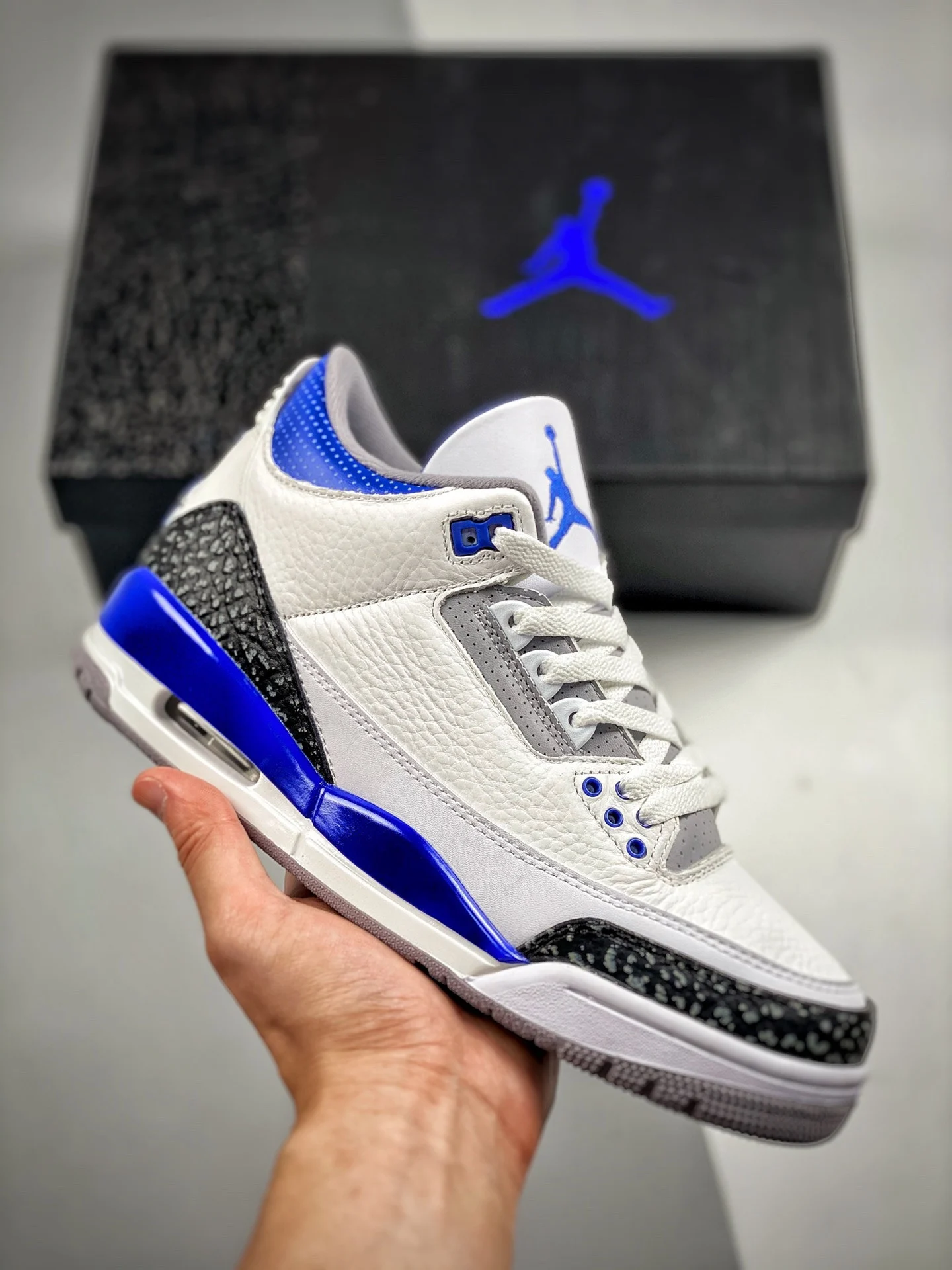 Air Jordan 3 White Black-Cement Grey-Racer Blue For Sale