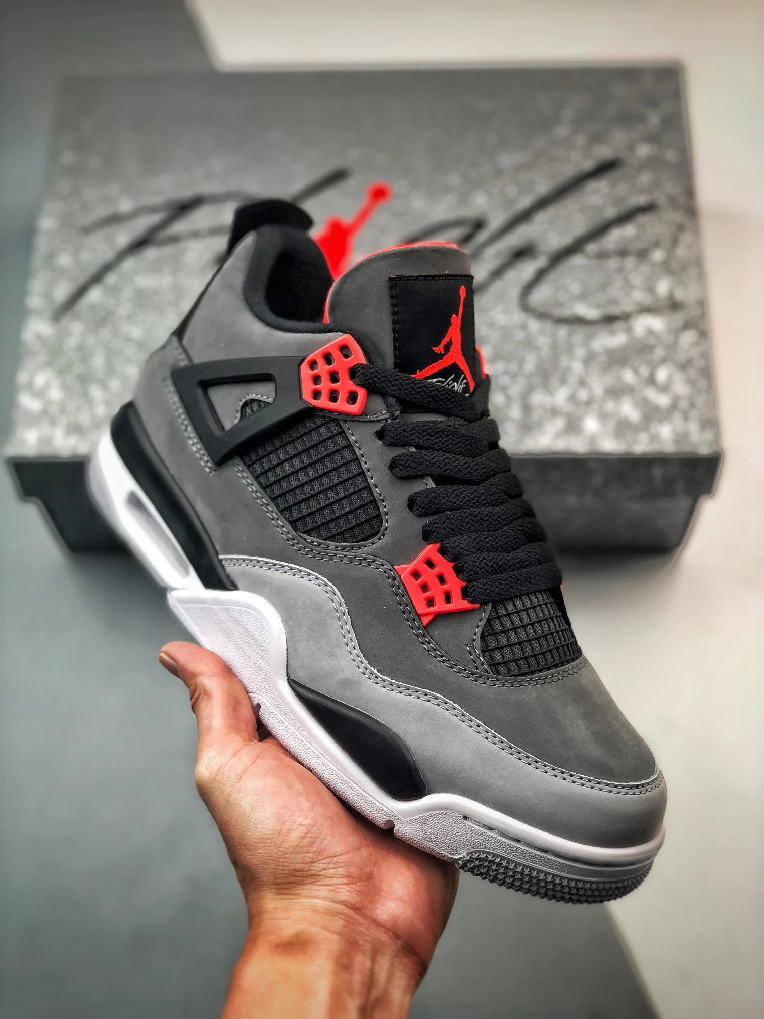 Air Jordan 4 Infrared Dark Grey Infrared 23-Black-Cement Grey For Sale