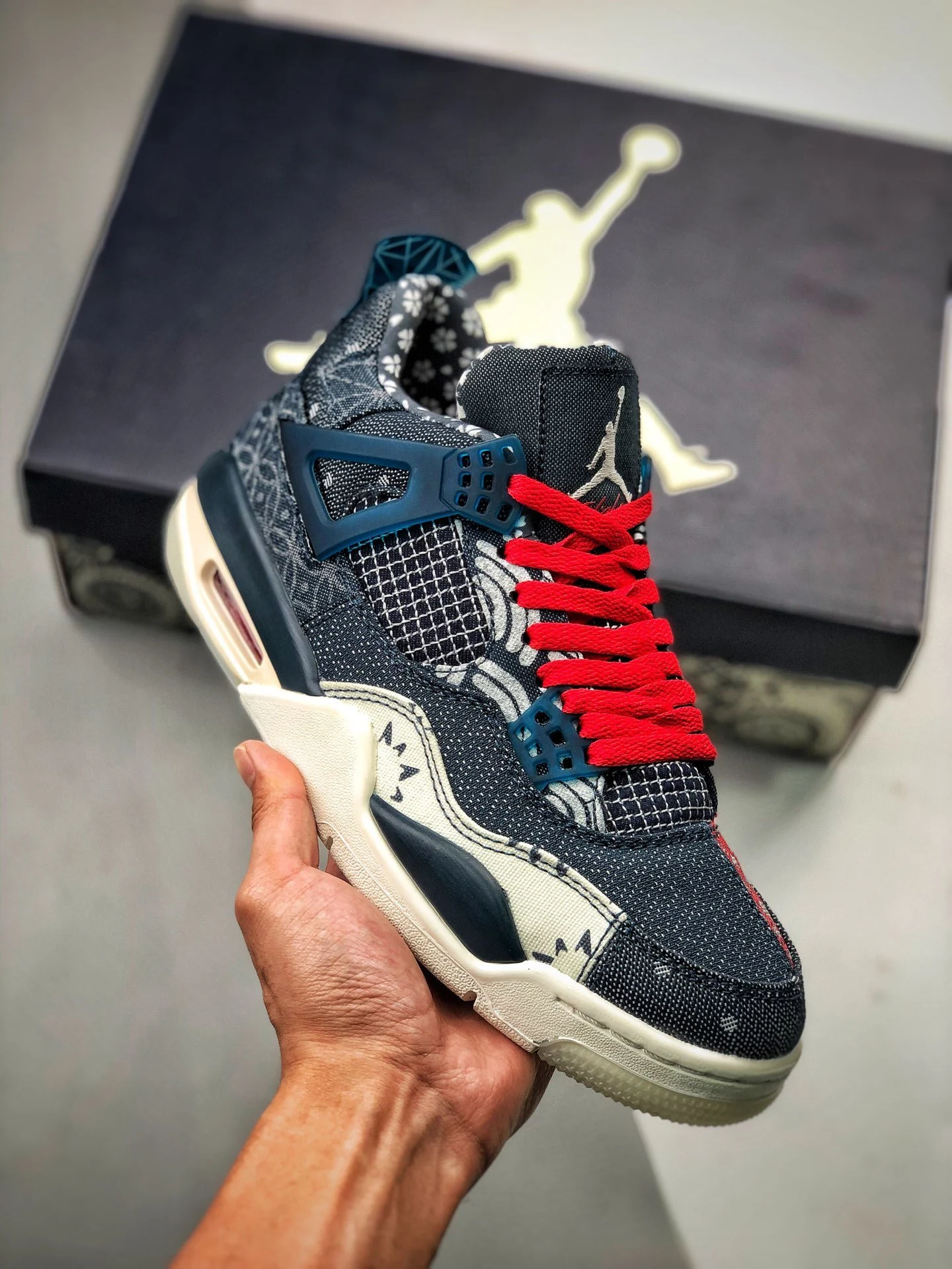 Air Jordan 4 SE Sashiko Deep Ocean Sail-Cement Grey-Fire Red For Sale