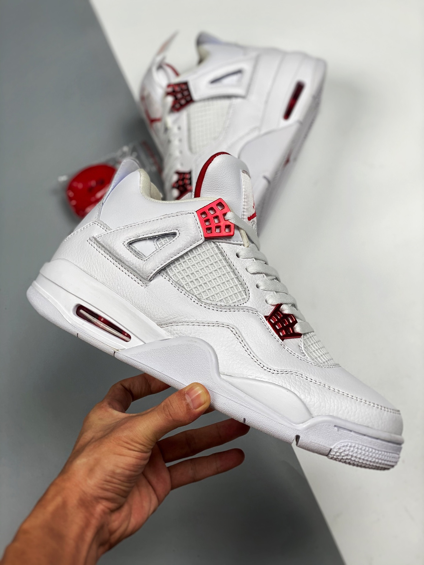 Air Jordan 4 White Metallic Silver-University Red For Sale