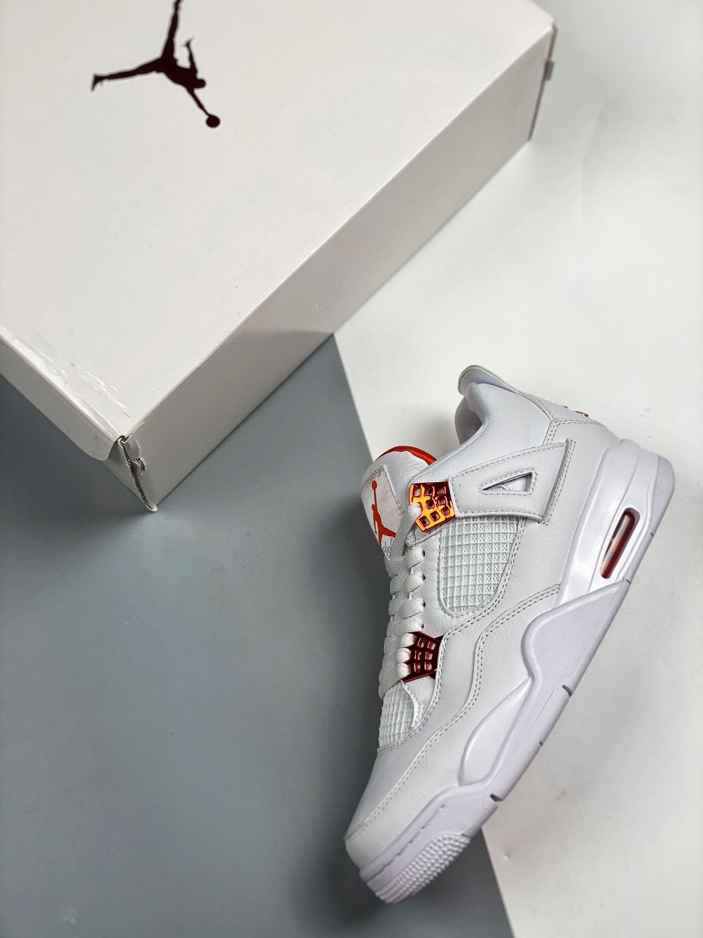 Air Jordan 4 White Team Orange-Metallic Silver For Sale