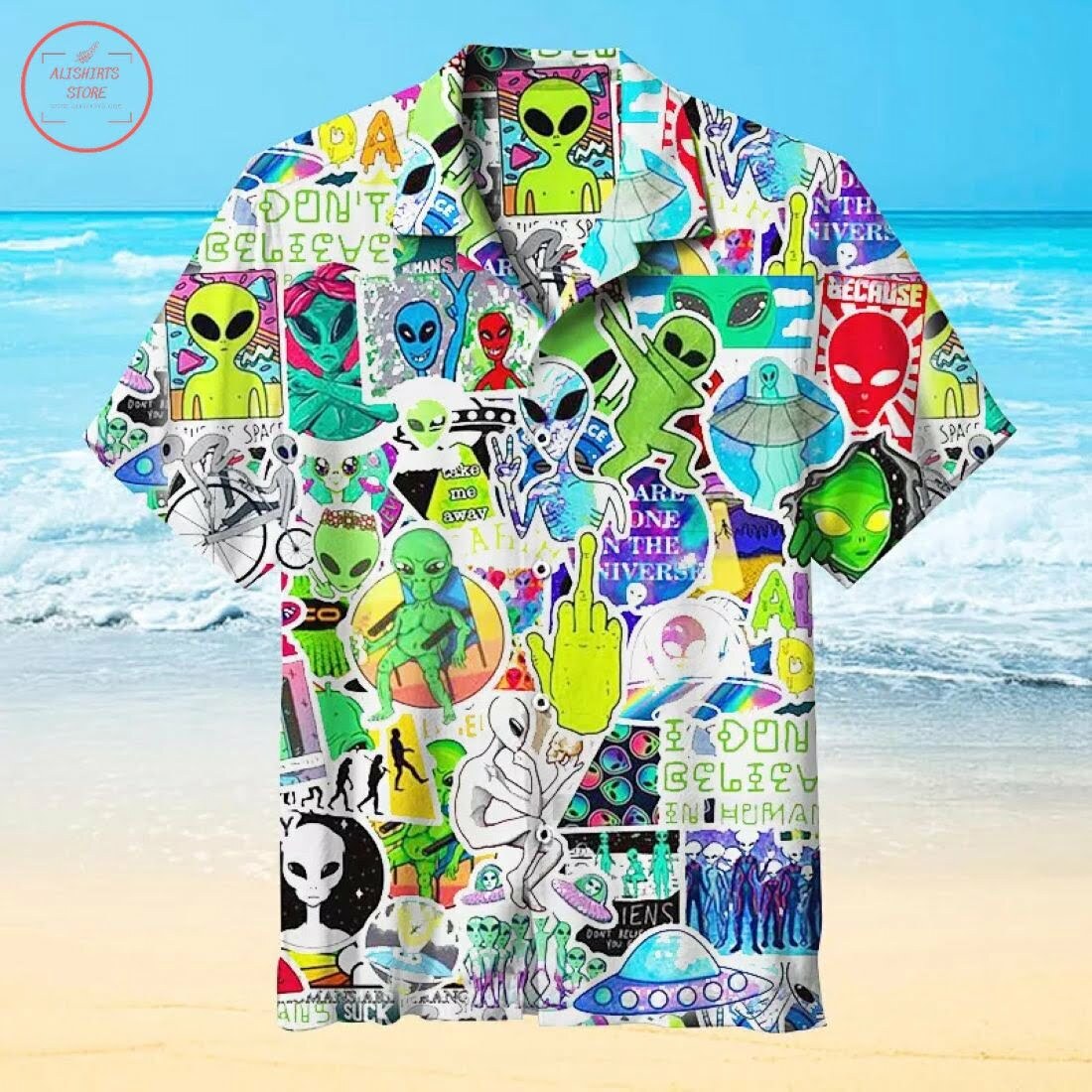 Alien Collage Hawaiian Shirt Summer Beach Outfit