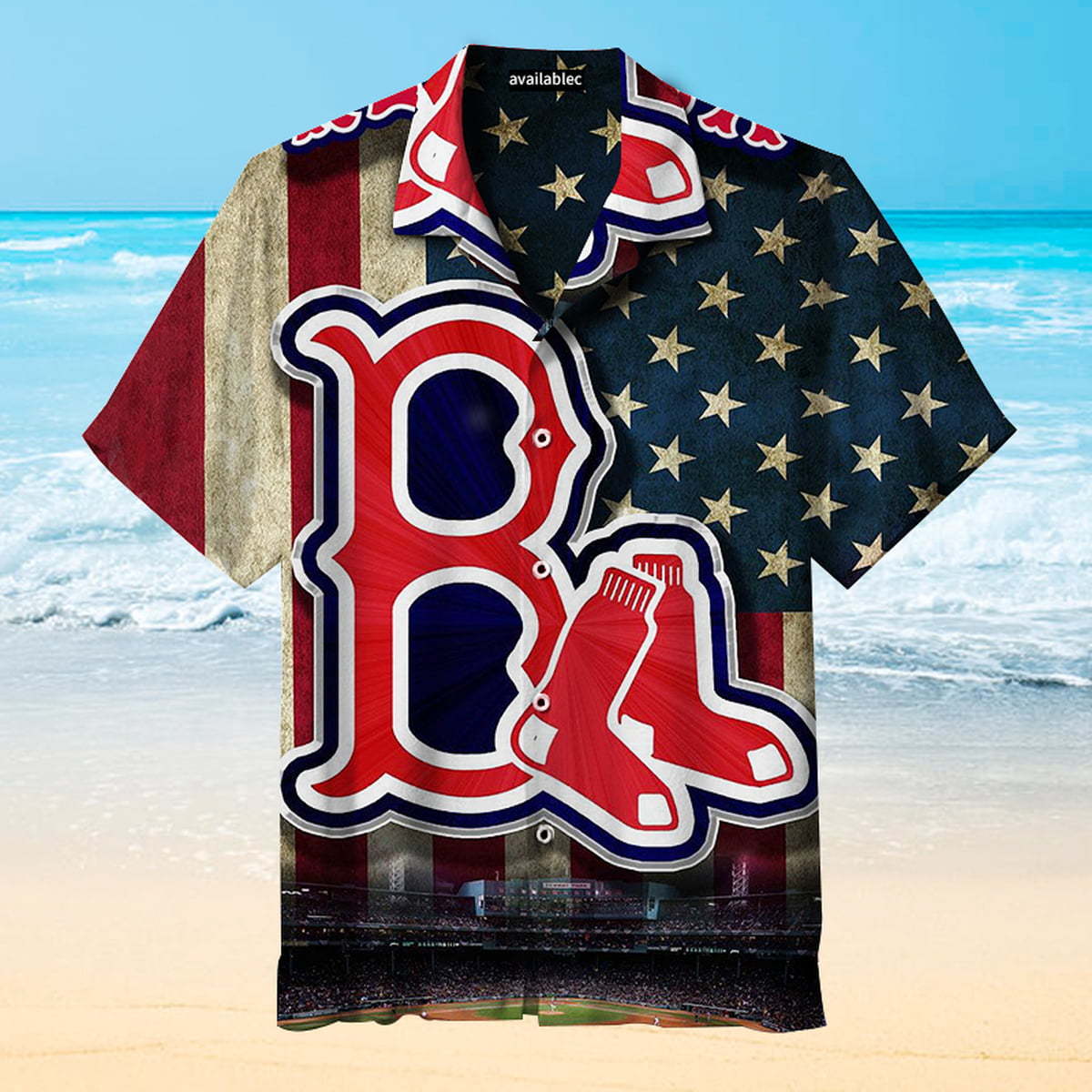 American Flag Boston Red Sox Team Hawaiian Shirt