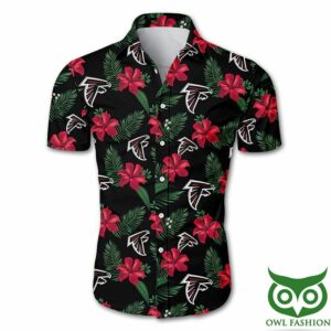 Atlanta Falcons Black With Red Flowers Hawaiian Shirt