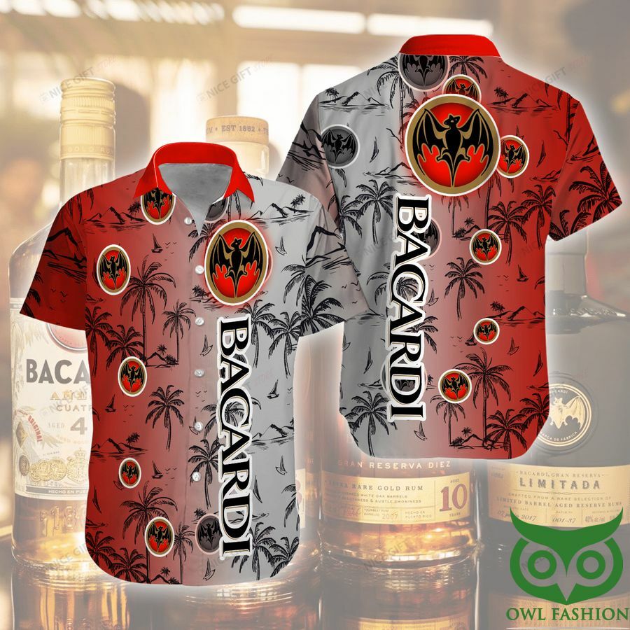 Bacardi Half Gray Half Red Hawaiian Shirt