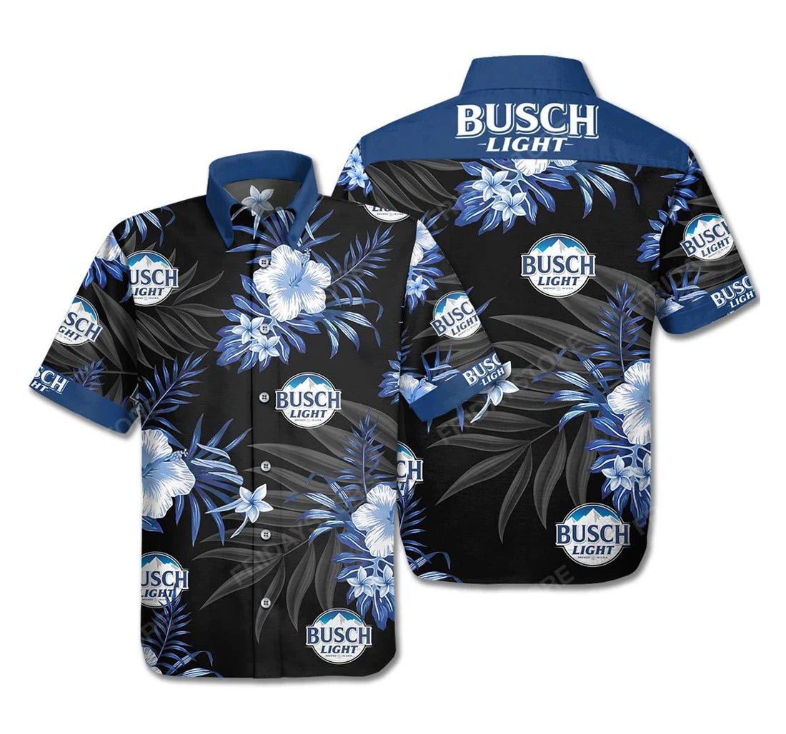 Beer Busch Light Hibiscus Flower Pattern Hawaiian Shirt