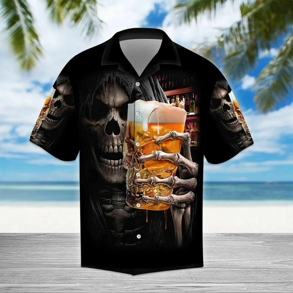 Beer Skull Black S Hawaiian Shirt