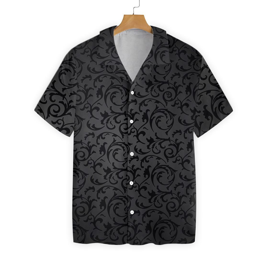 Black And Grey Seamless Floral Goth Style Hawaiian Shirt