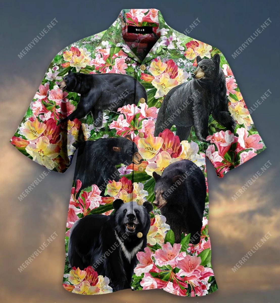 Black Bear Blossom Garden Hawaiian Shirt