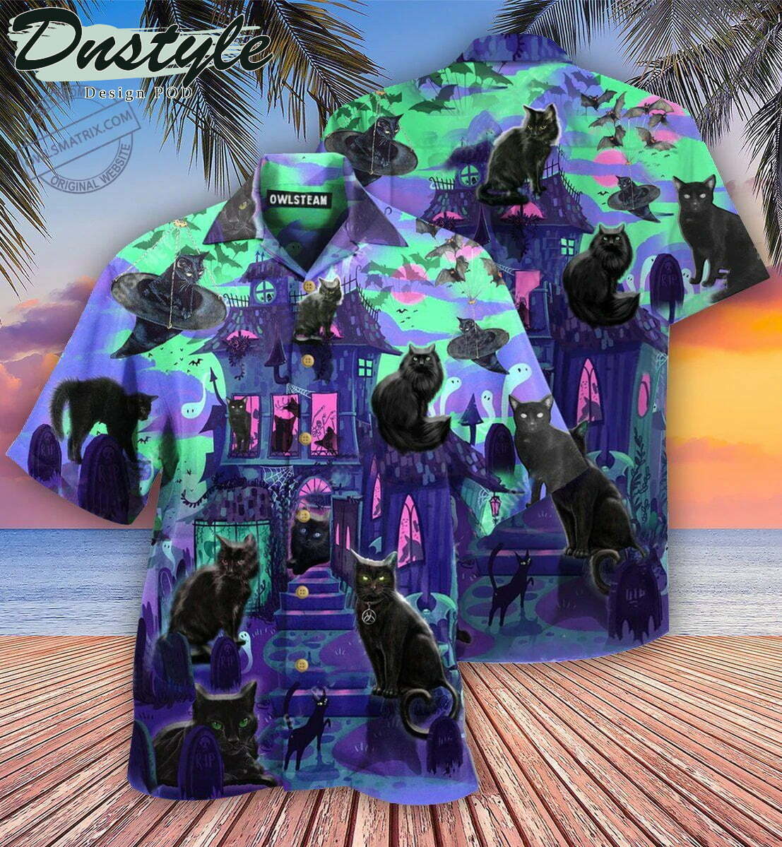 Black Cats In A Haunted House Edition Hawaiian Shirt