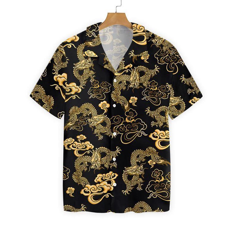 Black Gold Oriental Dragon Hawaiian Shirt