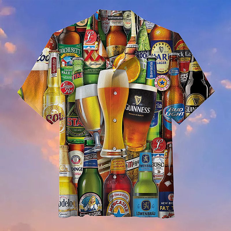 Bottoms Up Bottles Of Beer Retro Hawaiian Shirt