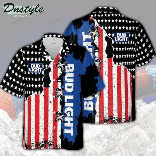 Bud Light Blue American Flag Hawaiian Shirt