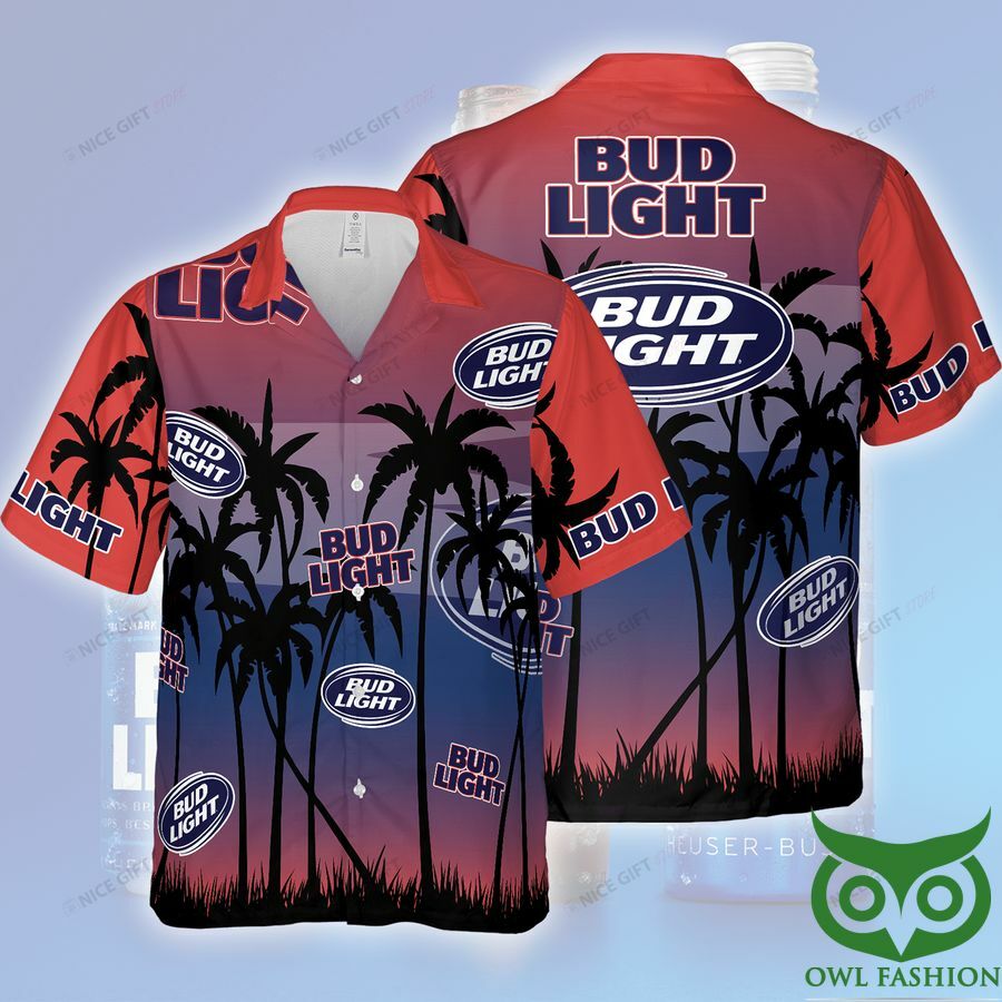 Bud Light Gradient Blue And Red Hawaiian Shirt