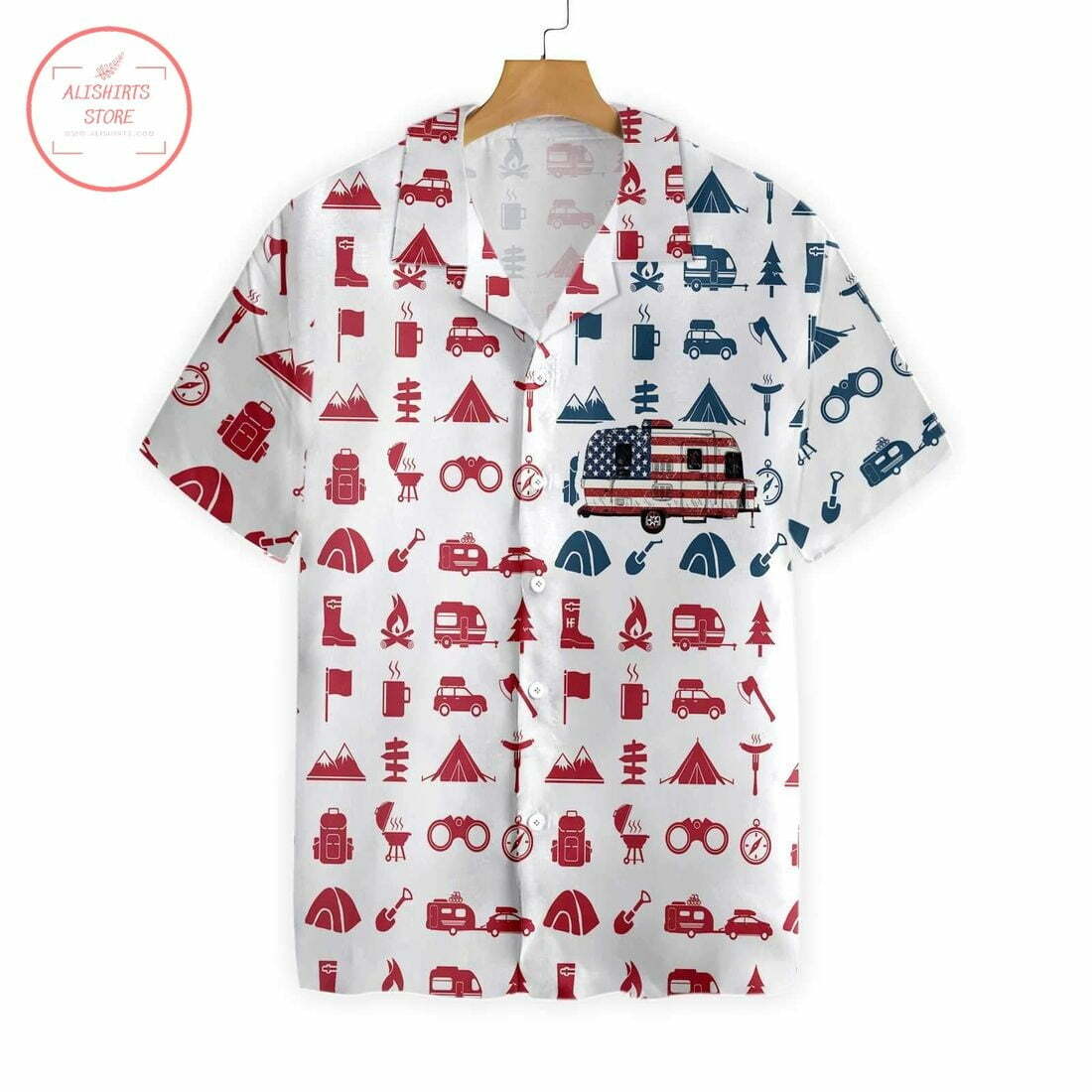 Campervan American Flag Hawaiian Shirt