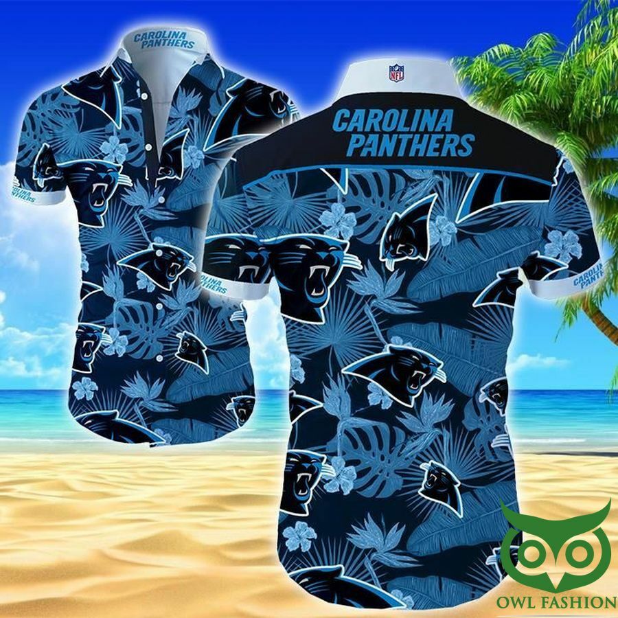 Carolina Panthers Black With Blue Leaves Hawaiian Shirt