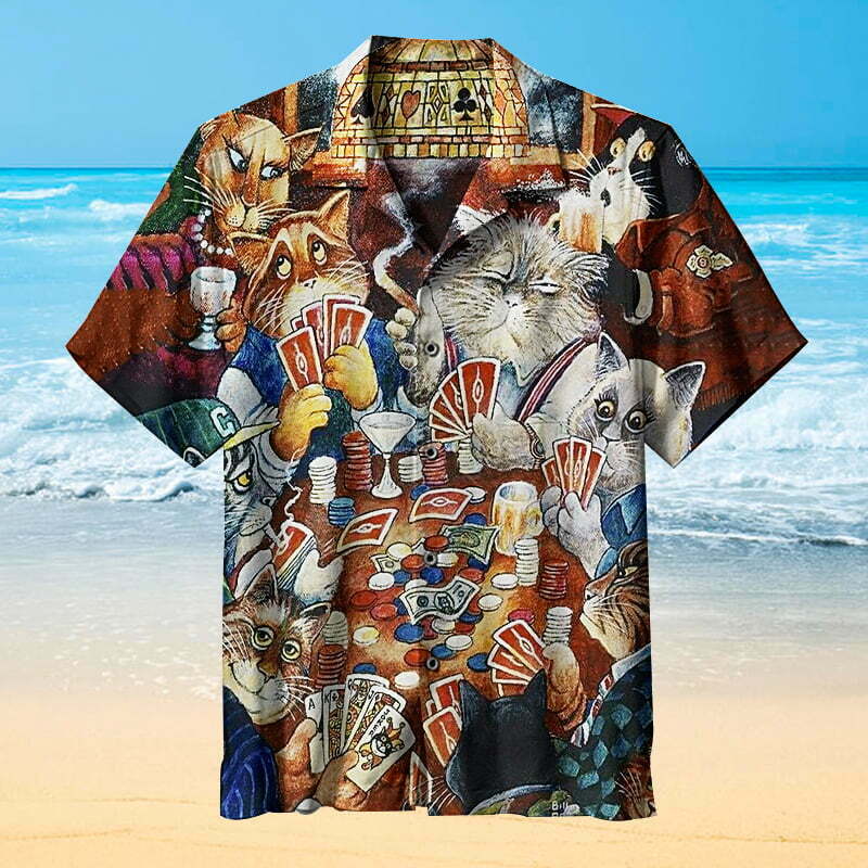 Cats Playing Poker Hawaiian Shirt