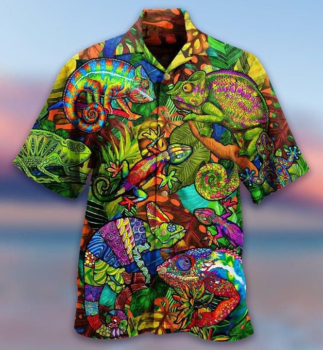 Chameleon Tropical Flowers Hawaiian Shirt