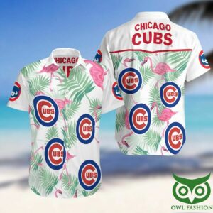 Chicago Cubs With Flamingos And Leaves White Hawaiian Shirt